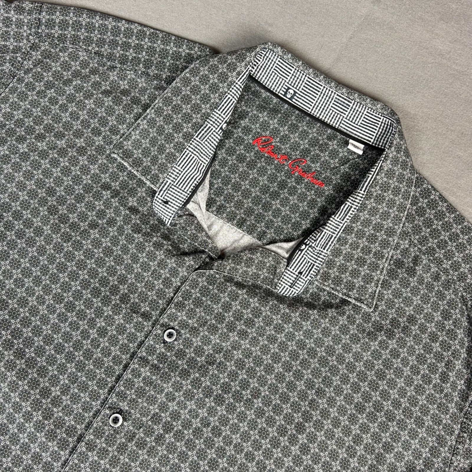 Robert Graham Button Down Shirt Mens 4xl Grey Geometric Flip Cup Skull Cuffs